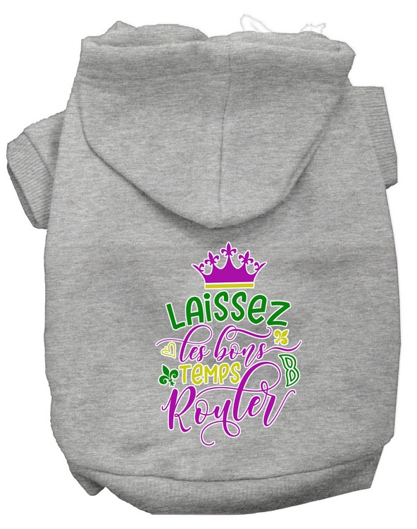 Laissez Les Bons Temps Rouler Screen Print Mardi Gras Dog Hoodie Grey XS